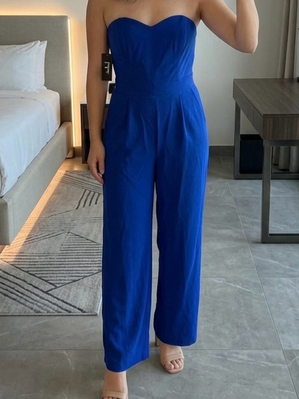 NWT Lulus royal blue sweetheart neckline strapless culotte jumpsuit | size S